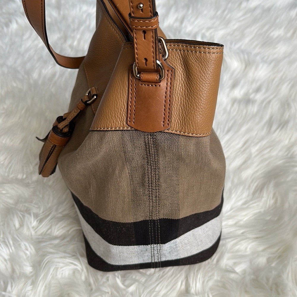 Burberry Ashby Tassel Medium Brown Canvas and Calfskin Leather Hobo Bag - Picture 6 of 16